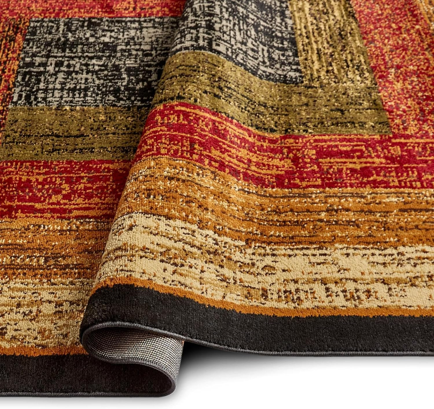 Vega Geometric Area Rug in Black, Brown & Red – 5’2″ x 7’2″ Modern Design