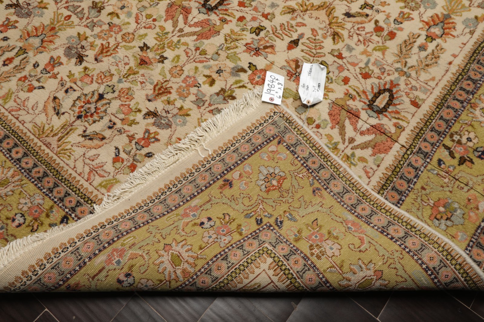 6’11”x8’7” Hand Knotted Wool Ivory Tabrizz Traditional Vintage Rug