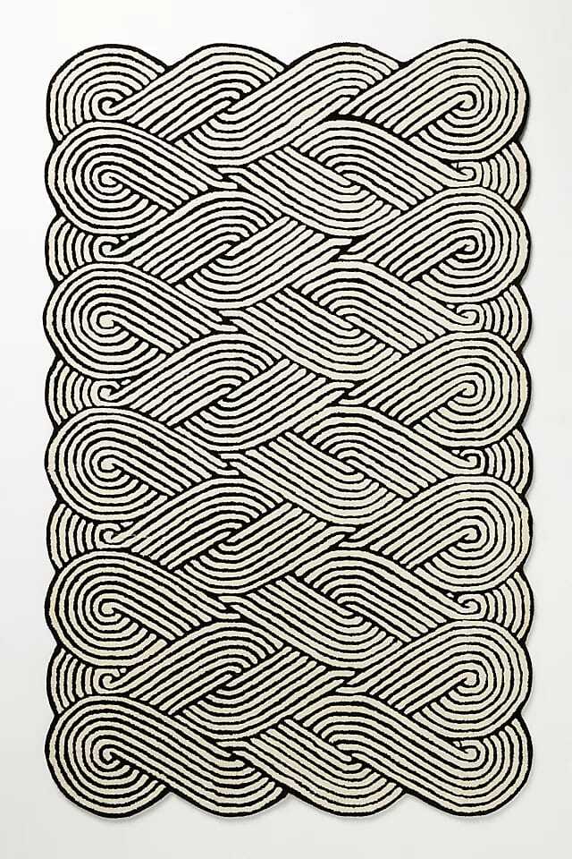2X6 Feet Black White infinite 100%Wool Hand Made Hand Tufted Rug Custom Area Rug