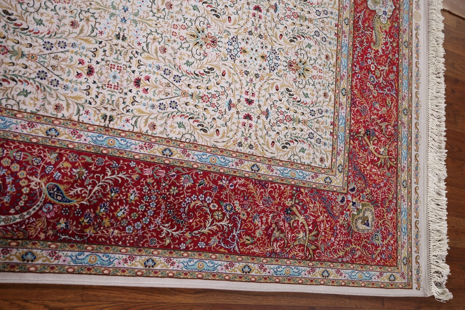 90% Silk Floral Ivory/ Burgundy Traditional Turkish Rug Oriental Carpet 5’x8′