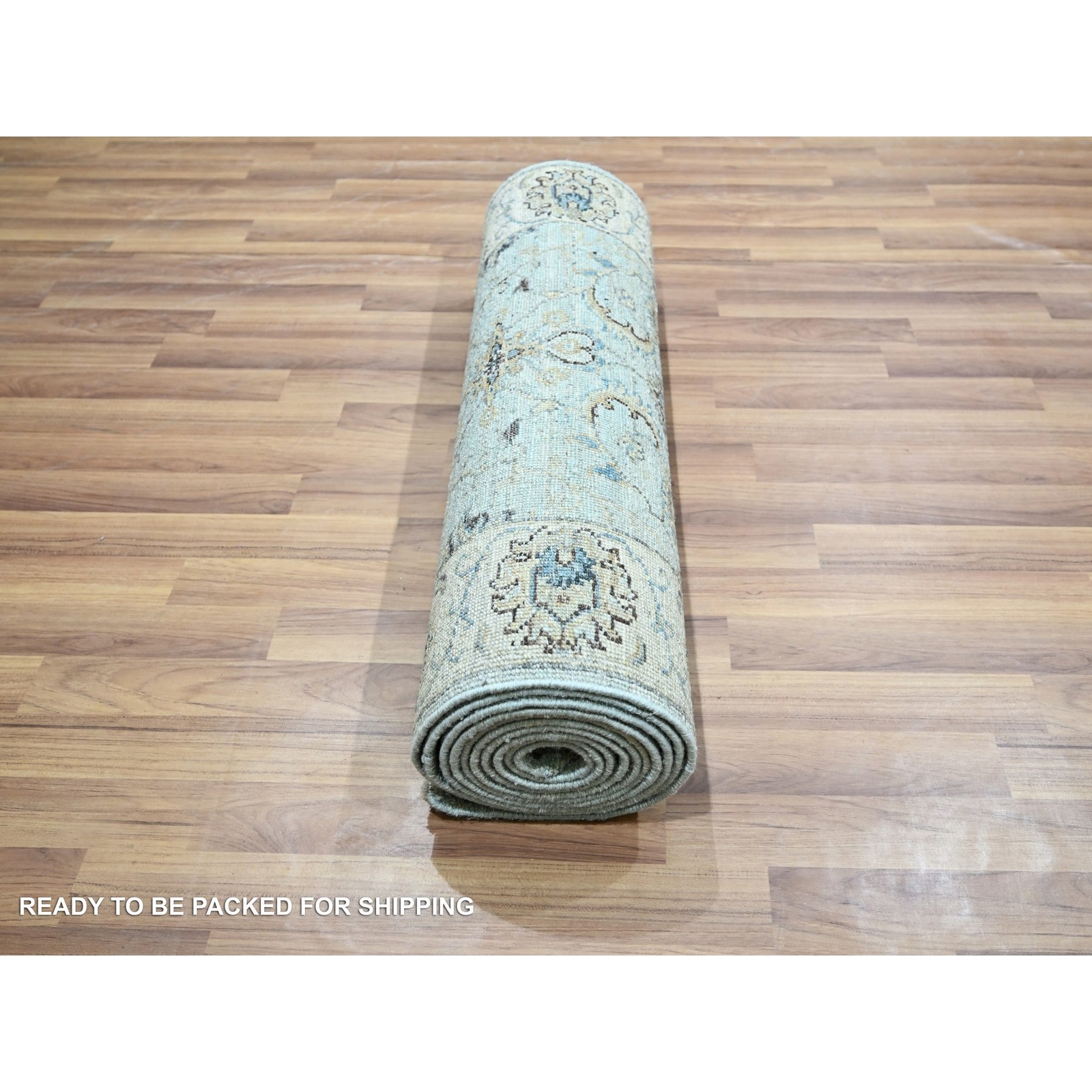 2’7″ x 14′ Sky Blue Agra Flower Vines Design Wool Hand Knotted Runner Rug R76116