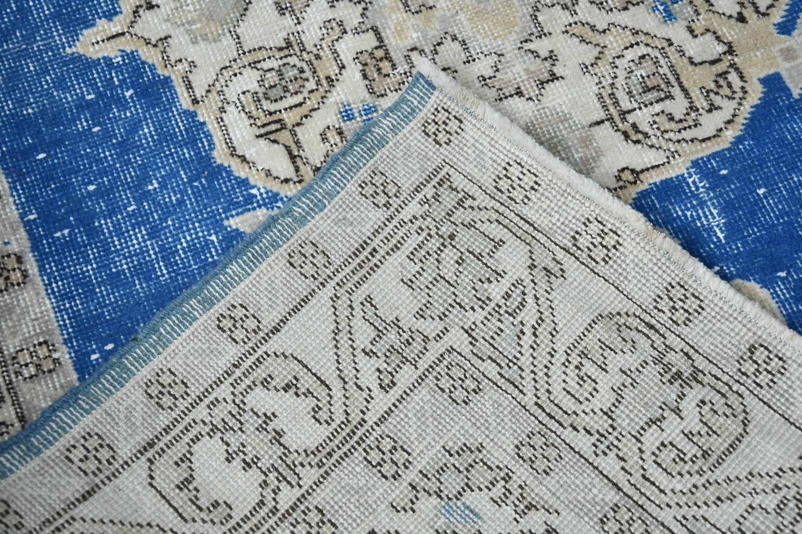 Turkish Vintage Rug, 3,9×6,46 ft Rug, Blue White Ombré Wool Rug