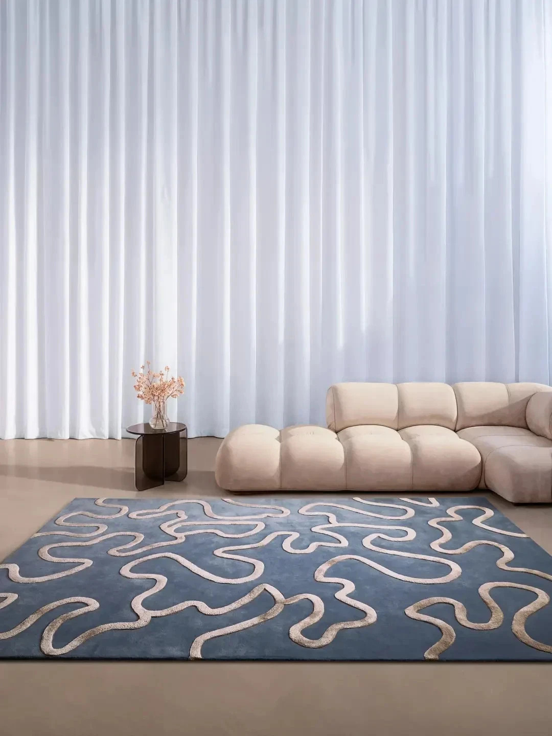 Hand Tufted Wool Area Rug Modern Abstract Blue Geometric Designer Floor Carpet