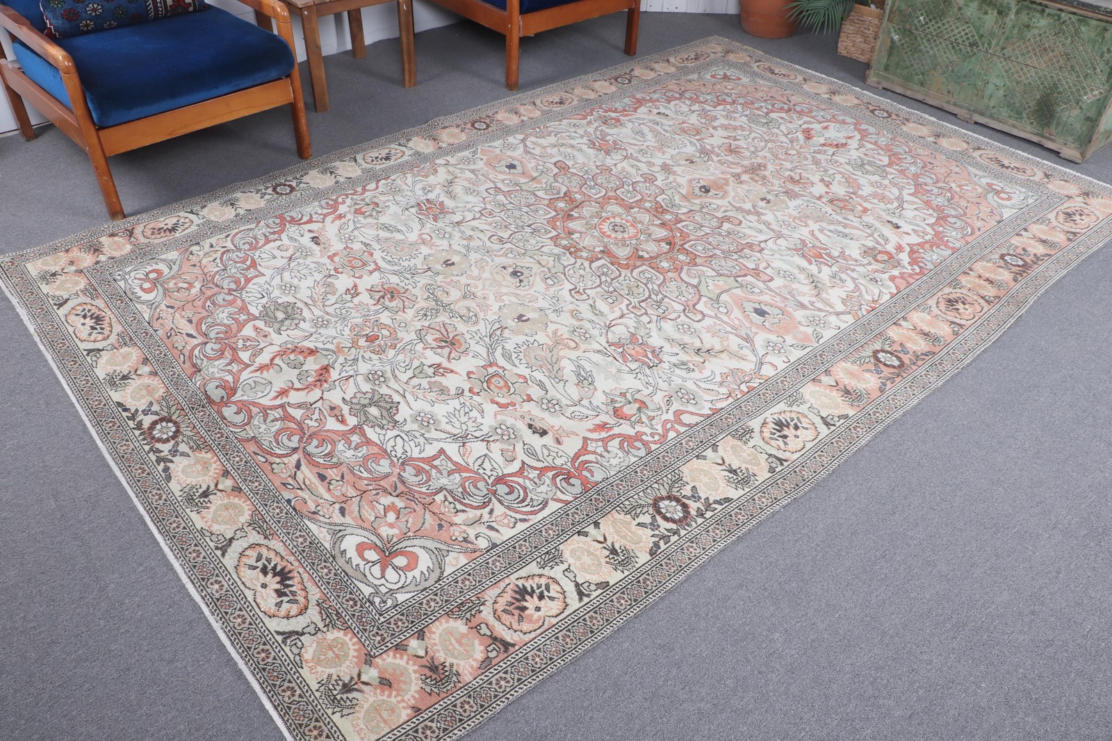 6,4×9,8 ft Rug Rug, Vintage Turkish Rug, Red White Floral Rug