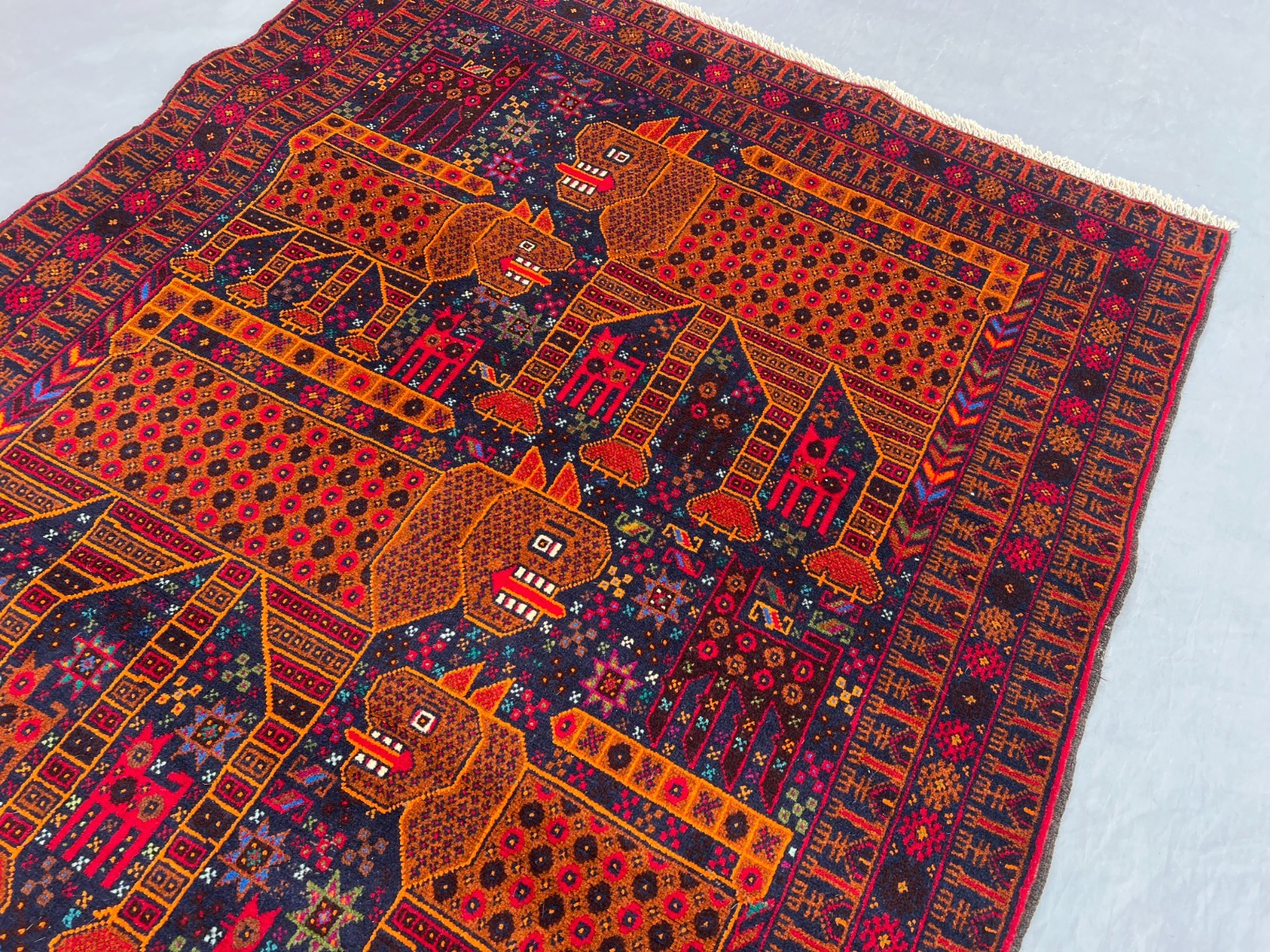 4×7 Vibrant Baluchi Pictorial Rug Afghan Wool Carpet Animal Tribal Folk Art Deco