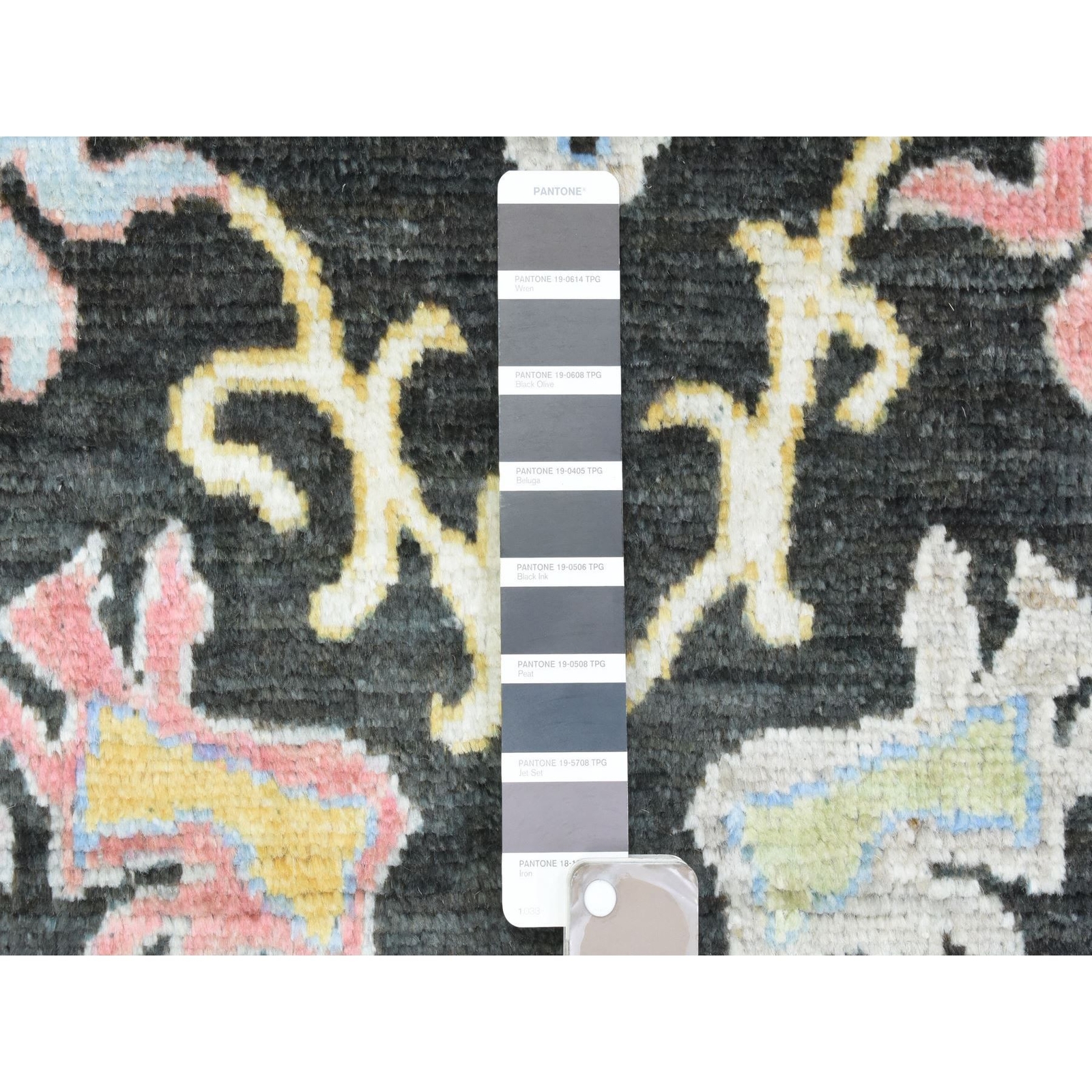 7’10” x 7’10” Black Wool Hand Knotted Afghan Angora Oushak Square Rug R72952
