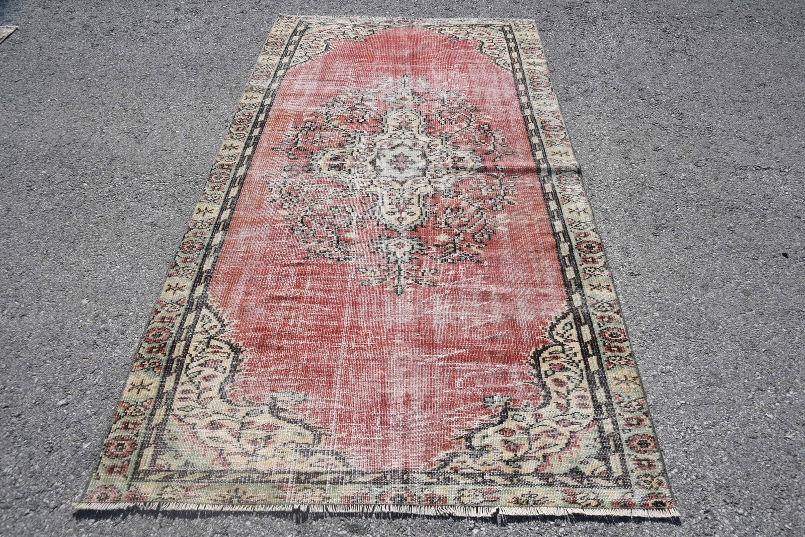 Turkish Vintage Rug, 4,4×8,2 ft Rug, Red Area Patchwork Rug