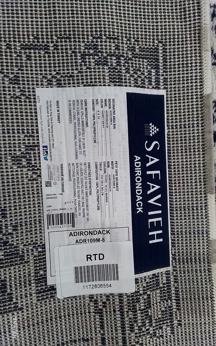 IVORY / NAVY 8′-0″ x 10′-0″ Back Stain Rug, Reduced Price 1172806554 ADR109M-8