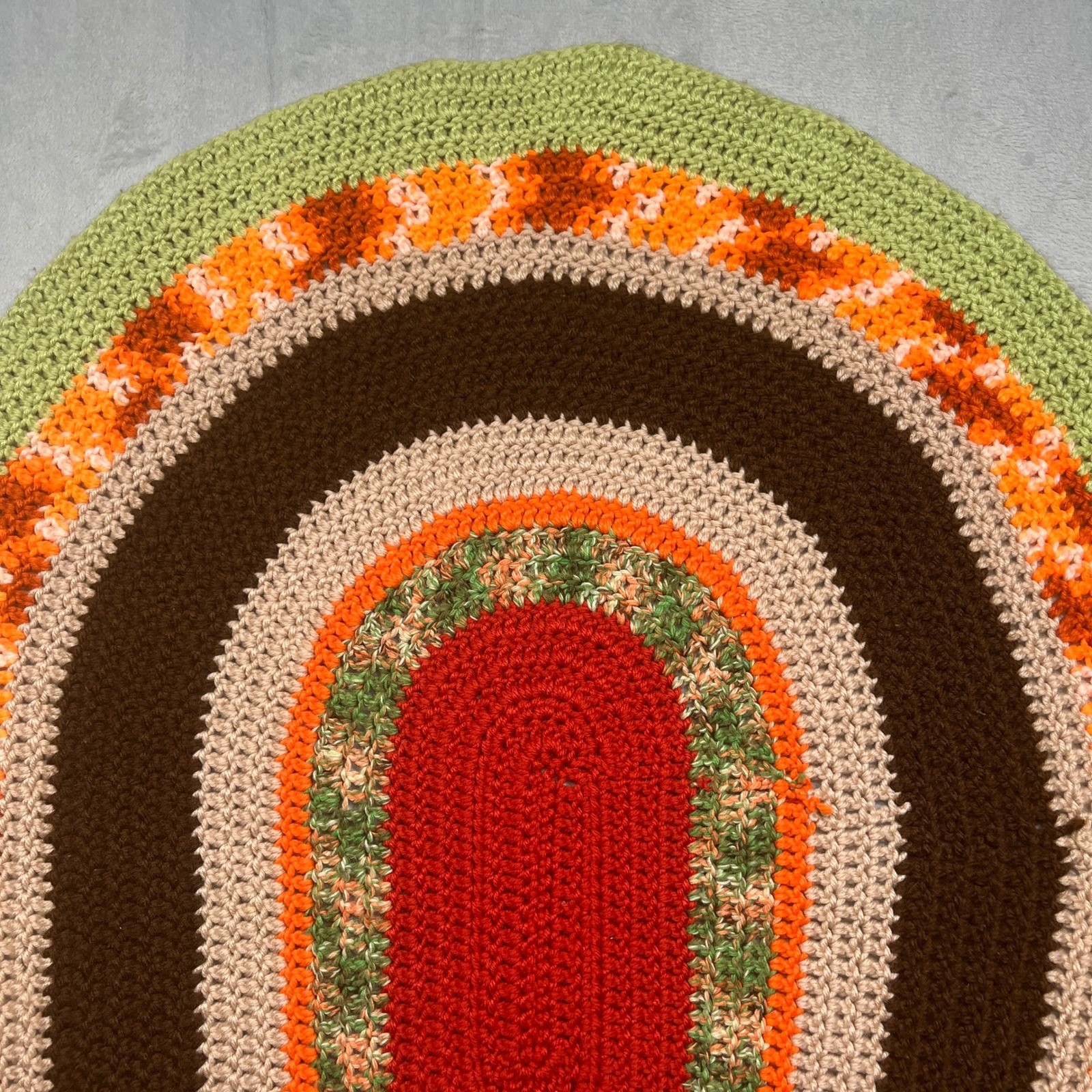 Handmade Crochet Area Rug Multi Color Retro 70s Boho Oval Accent Rug Small
