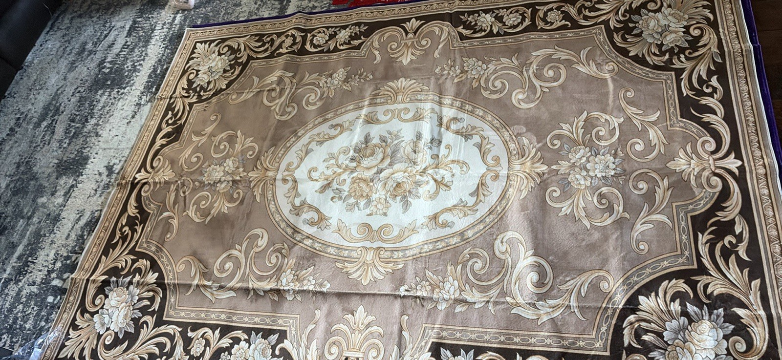 Blue Beige Gold Floral Medallion Ornate Border Rectangle Area Rug 4×6 ft