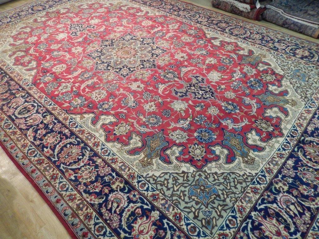 10×15′ Rose Red Semi Antique Traditional Esfahaan Rug 71808