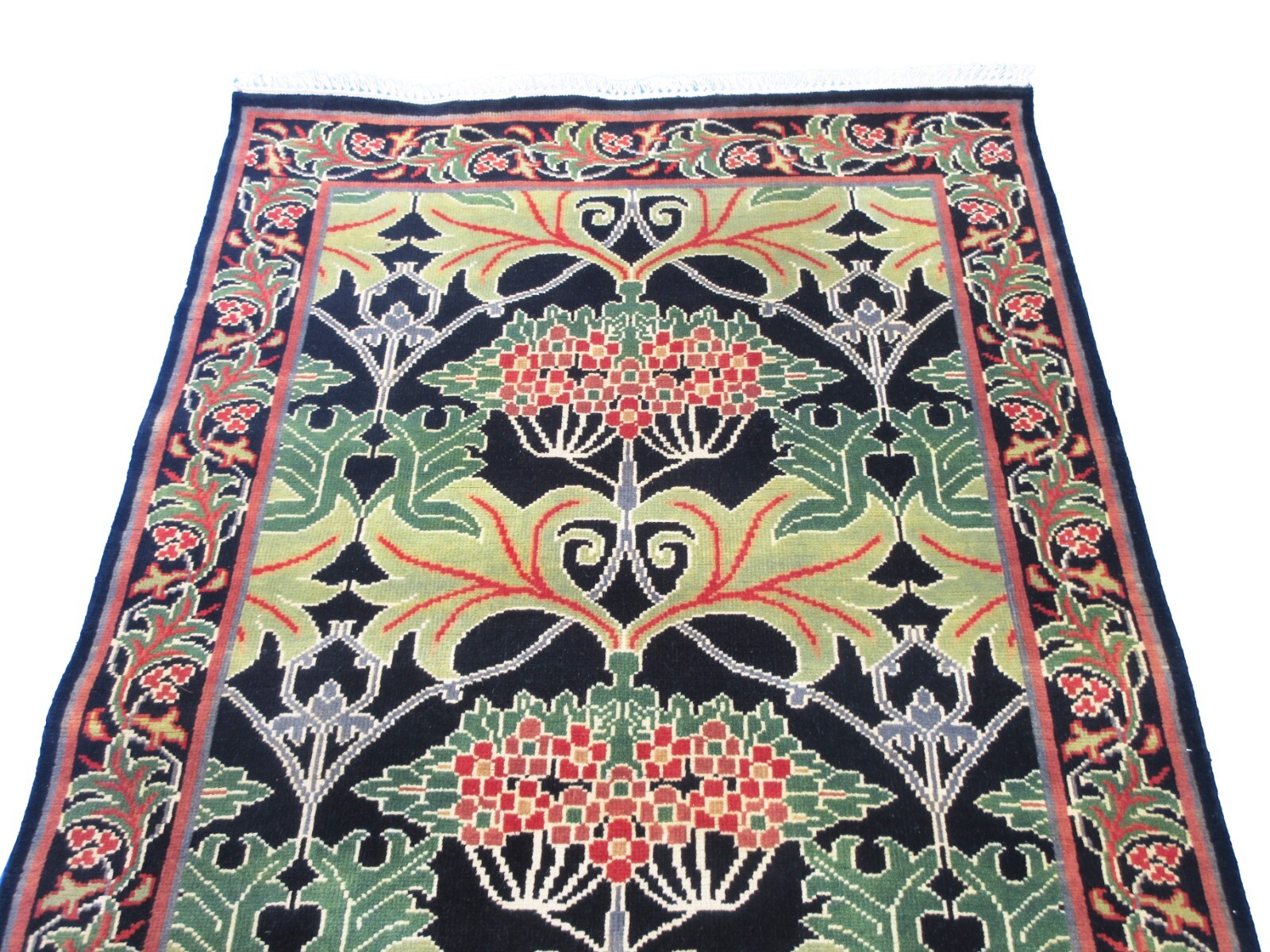 4X6 Black William Morris Inspired Hand Knotted Wool Area Rug Oriental Carpet