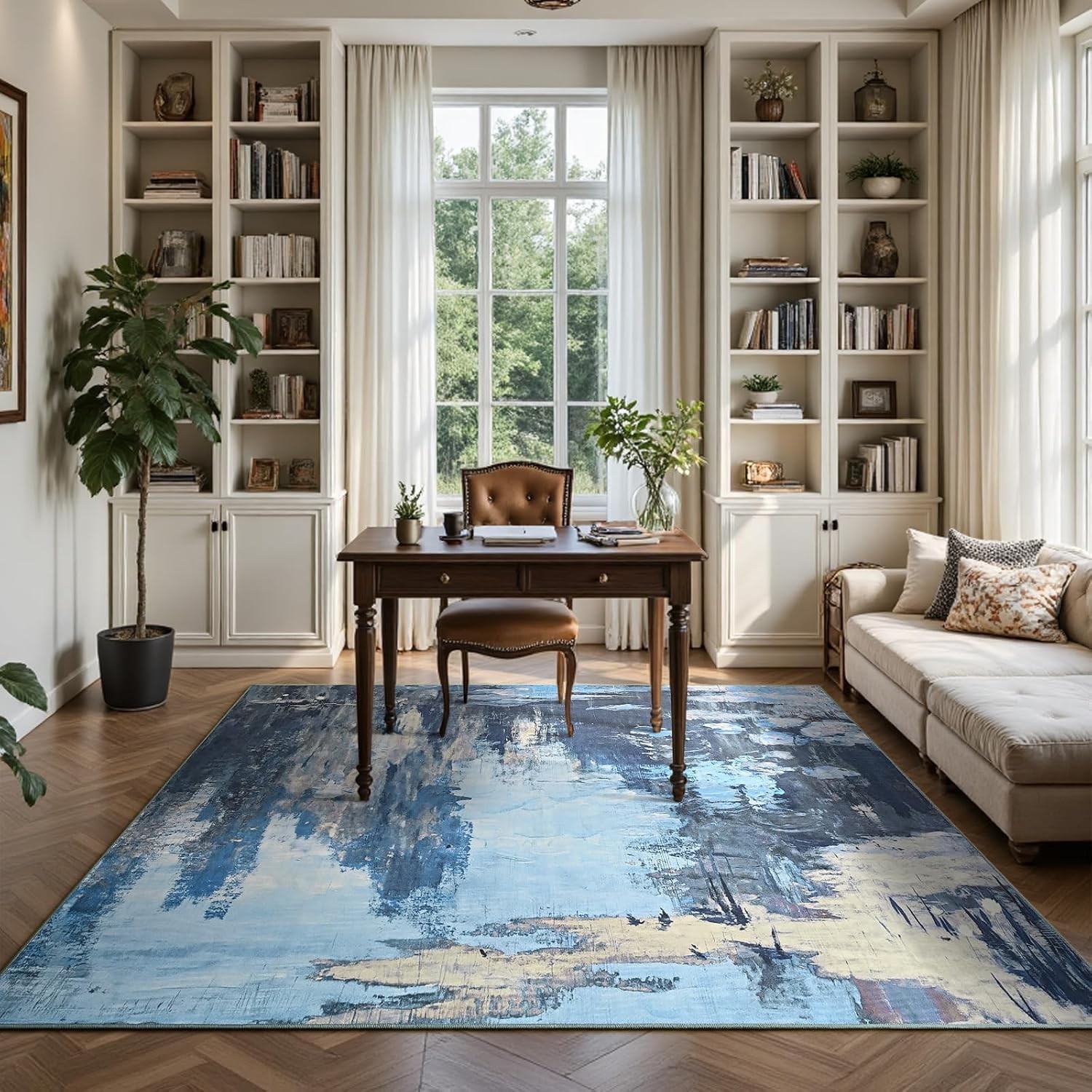 ULTSOFE 5×7 Area Rugs for Living Room, Washable 5′ X 7′ (Rectangular), Blue