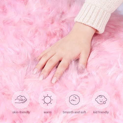 Ultra Soft Faux Fur Rug, Fluffy Shaggy 2 x 3 Ft Small Area Rug, Pink Plush