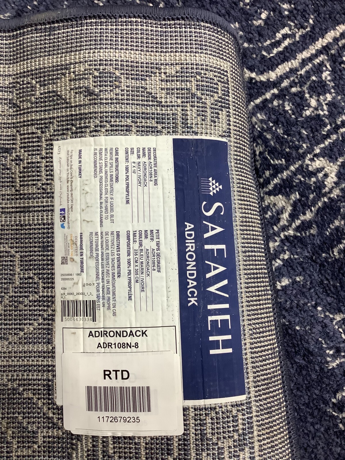 NAVY / IVORY 8′-0″ x 10′-0″ Flaw in Rug, Reduced Price 1172679235 ADR108N-8