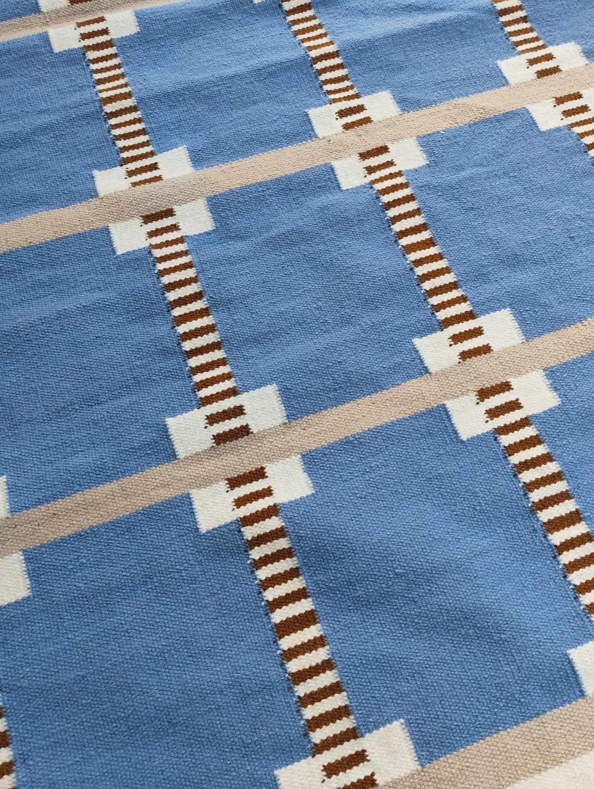 Blue Scandinavian Swedish Kilim Wool Rug Handmade Flat weave Boho Large Area Rug