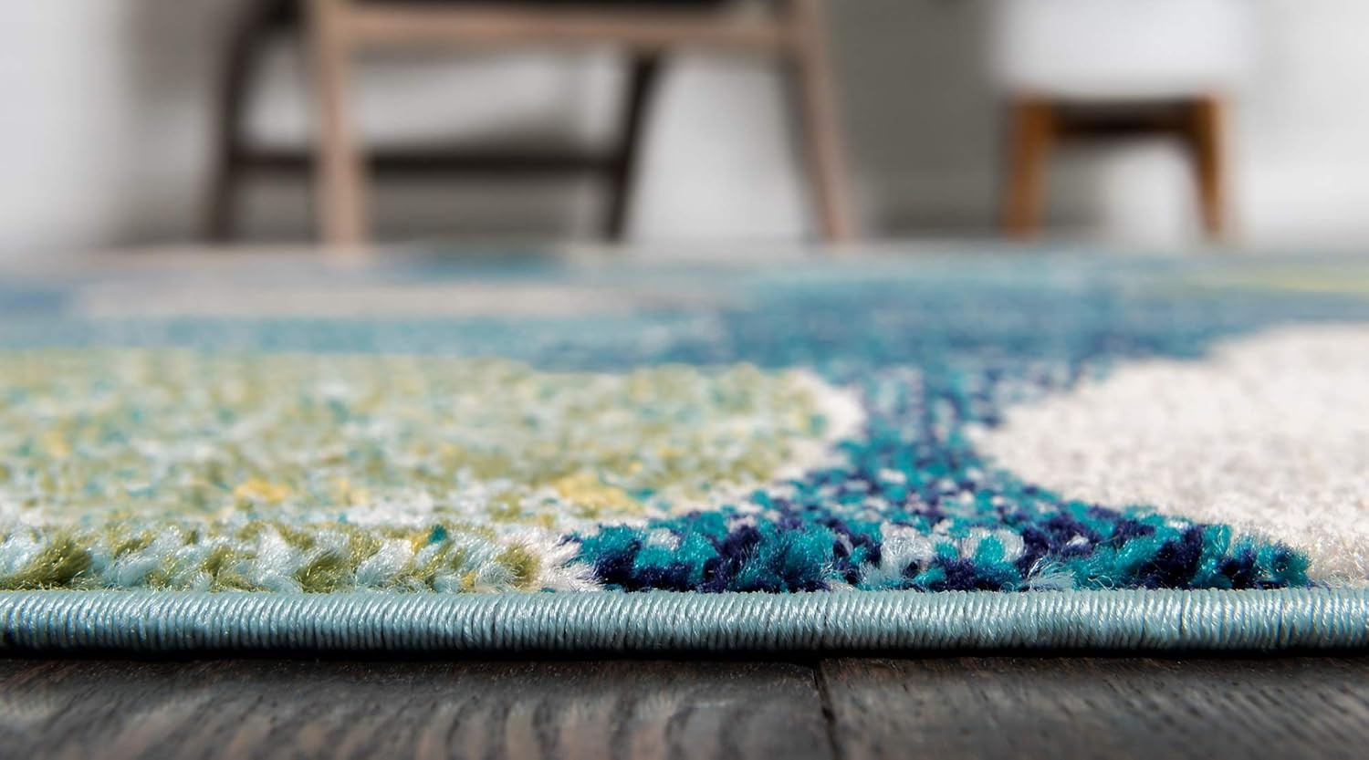 Vibrant Abstract Bokeh Area Rug – Modern Navy Blue/Beige 5′ x 8′ Rectangular