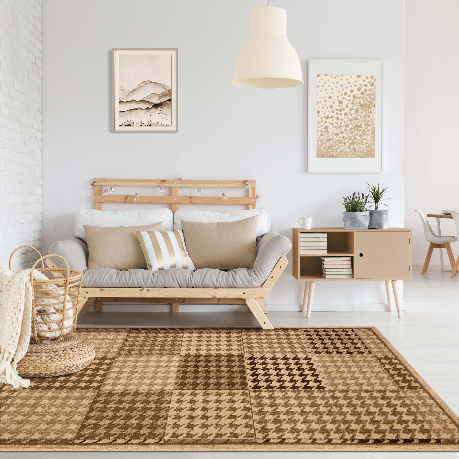 Abstract Checkered Geometric Border Colorfast Power Loomed large Indoor Area Rug