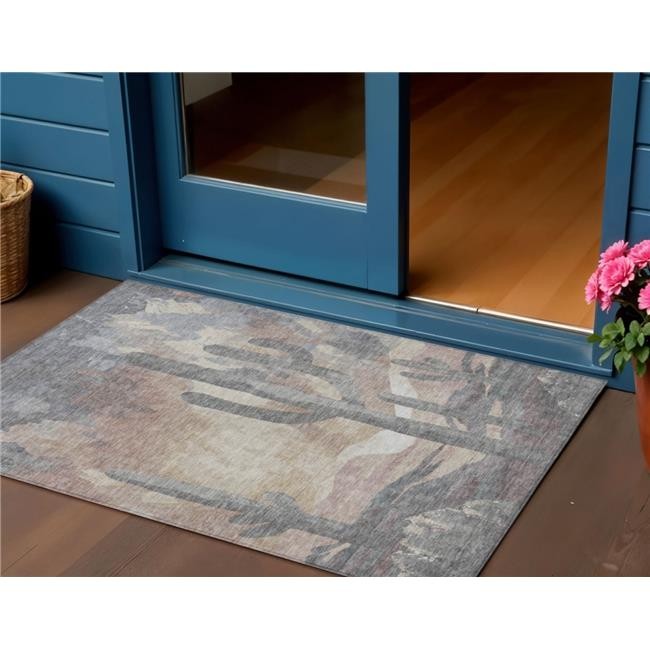 3×5 ft. Taupe Coral & Sage Botanical Leaves Washable Transitional Indoor & Ou…