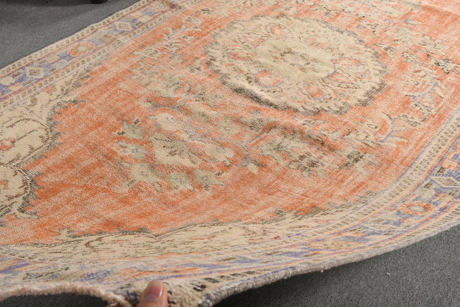 Turkish Vintage Rug 5,5×9,5 ft (168×289 cm), Orange Blue Patchwork Rug