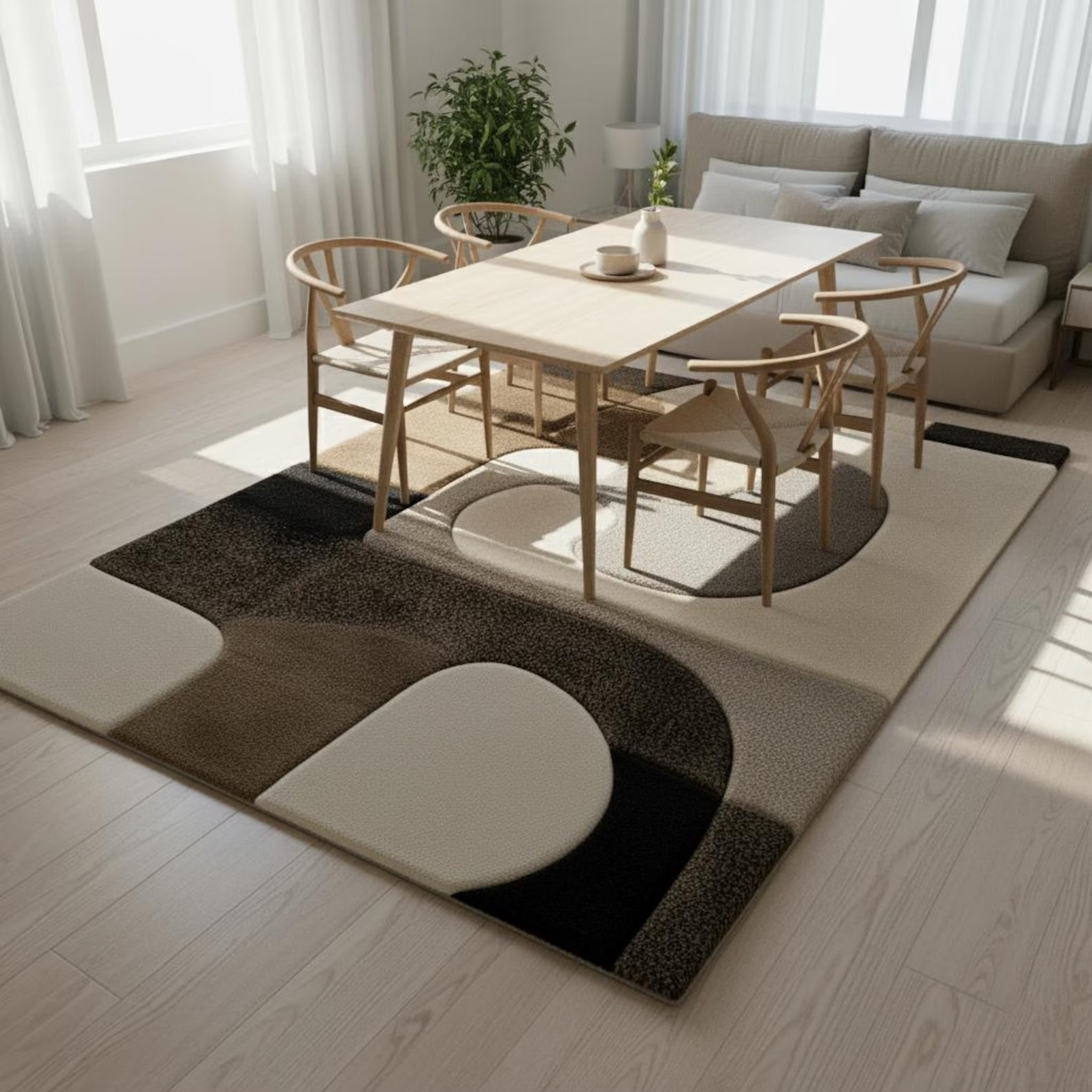 Hand Tufted Wool Rug: Abstract Geometric Ivory & Black Area For Living Room Rugs