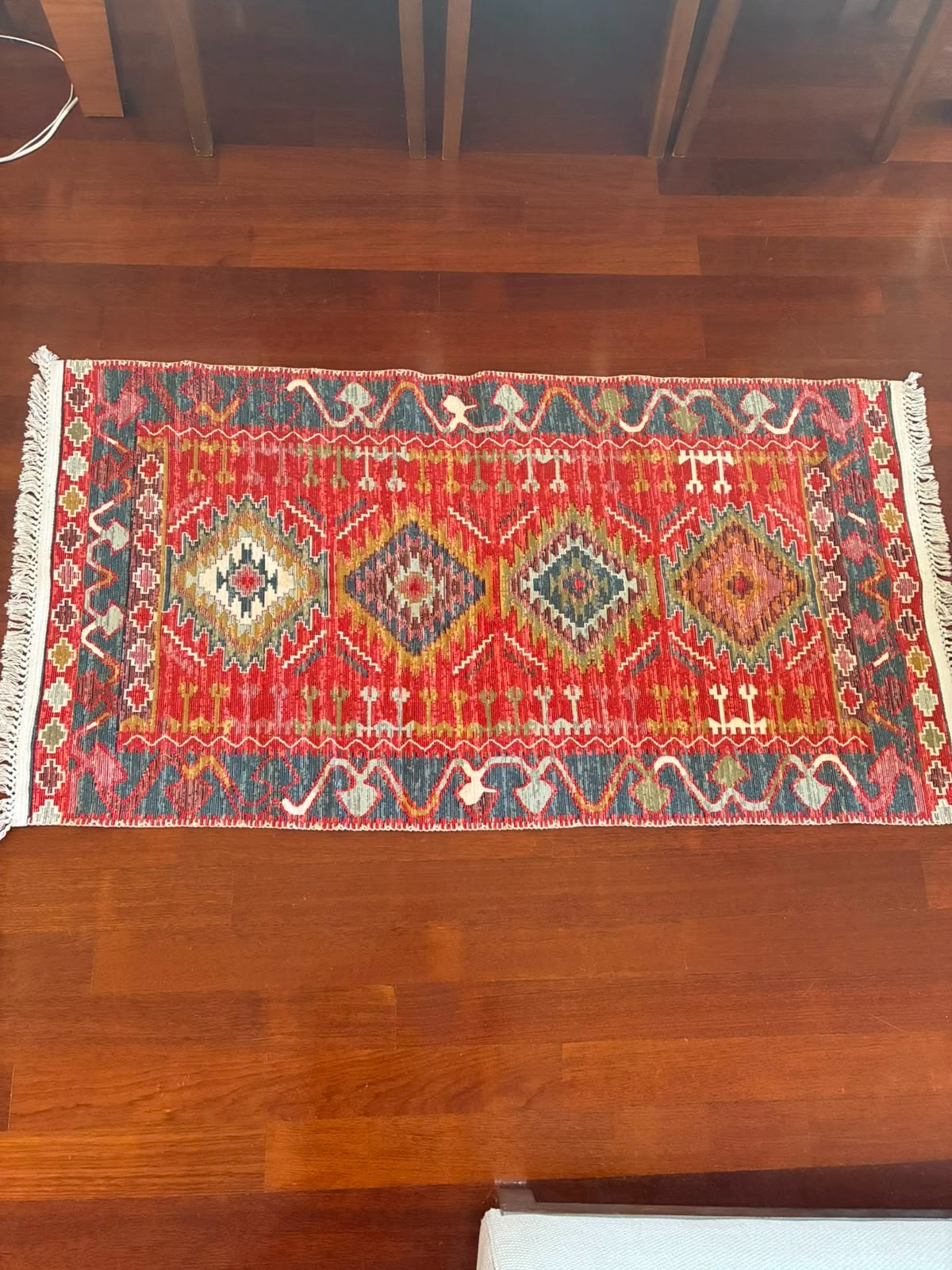 Reversible 3×5 Kilim Rug Machine Woven Flat Weave Red Beige Blue Turkish Mat