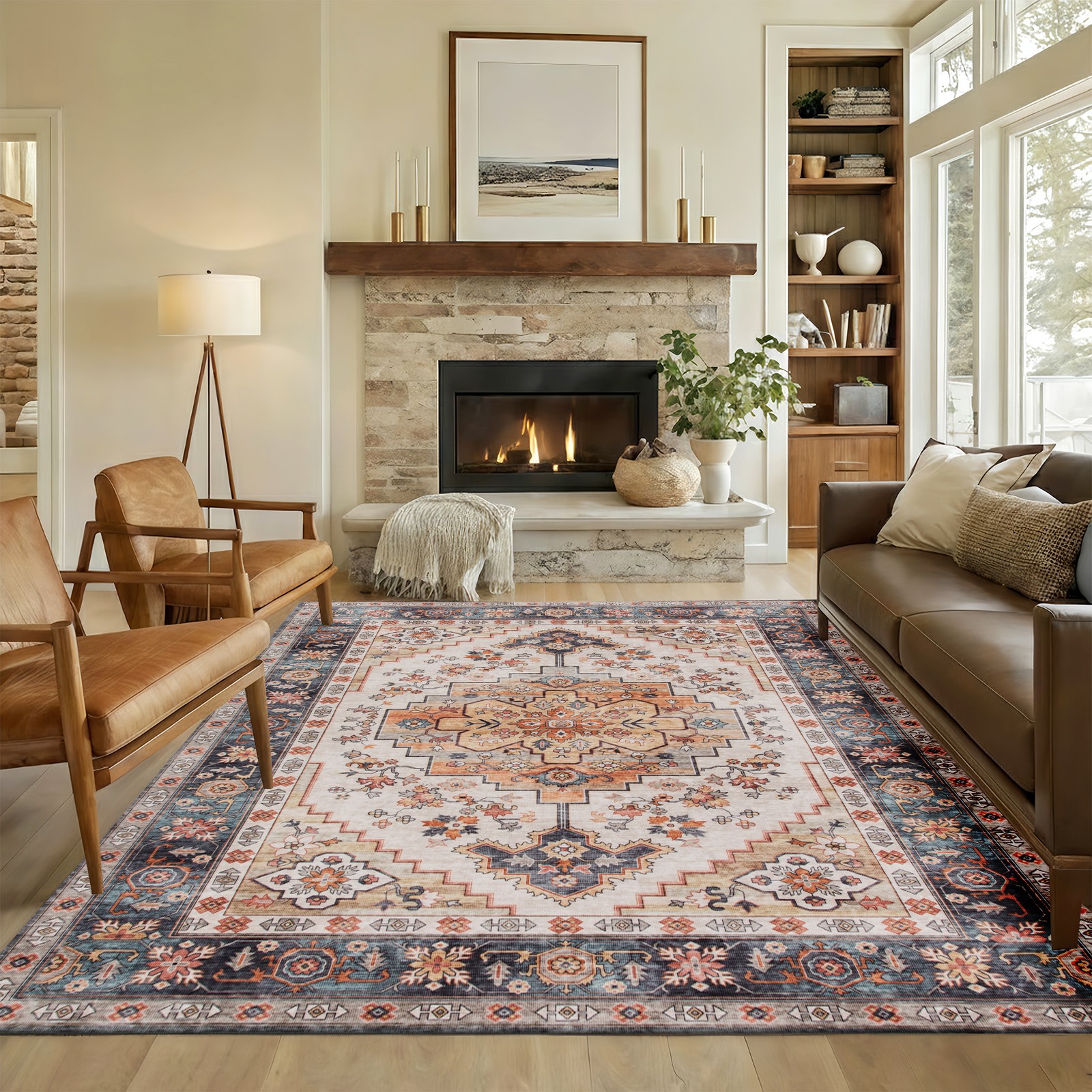 HOMCOM Area Rug 4×6, Machine Washable Rug for Living Room, Tawny Brown