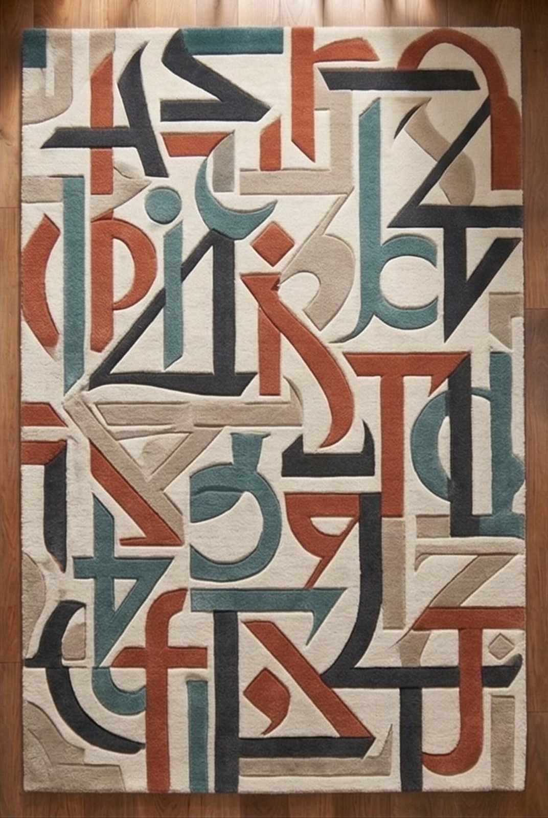 Modern Graphic Rug, Abstract Letter Pattern, Hand Tufted Wool Area Rug Carpet