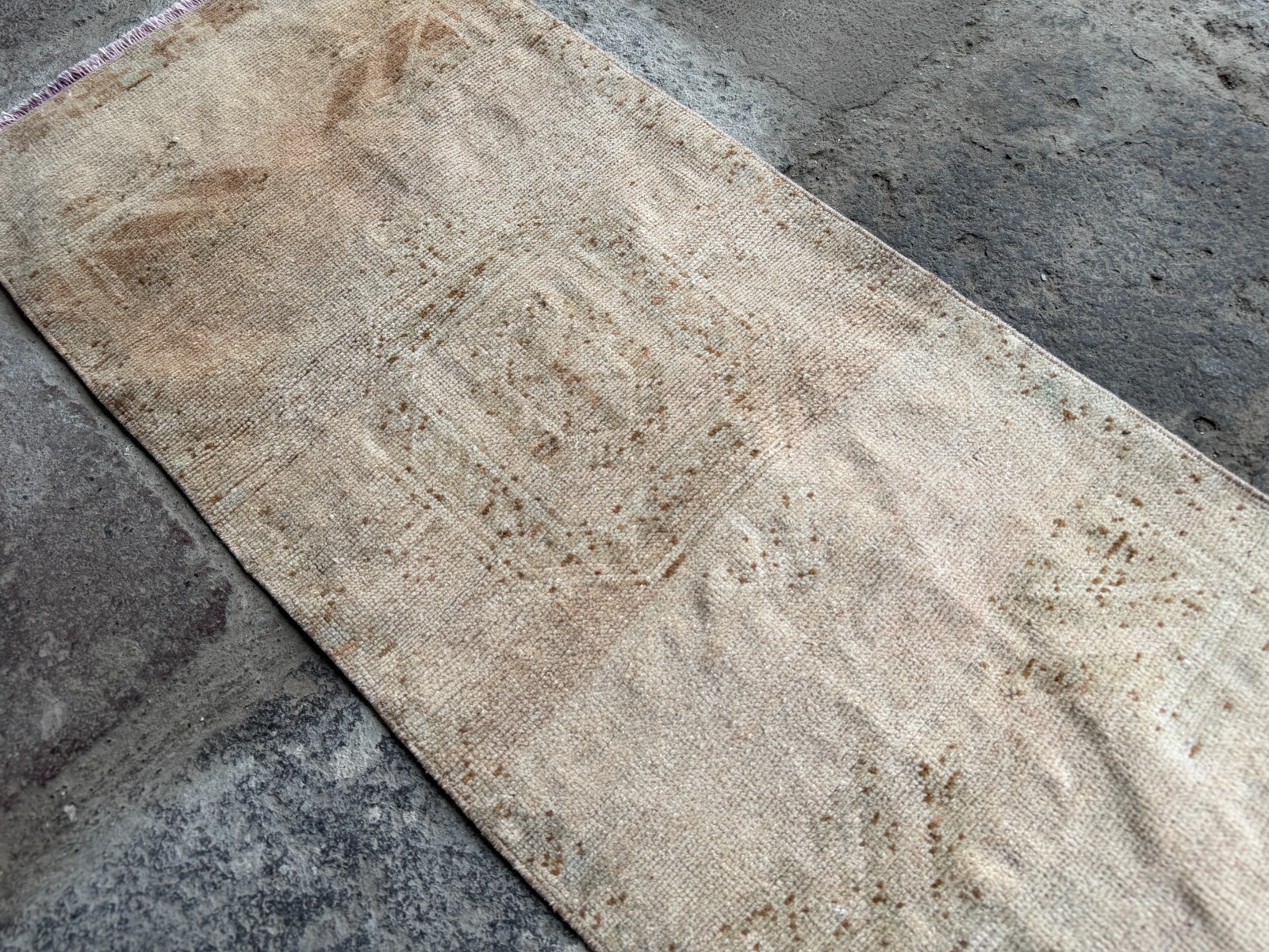 Vintage Turkish Rug 1.6×3.7 ft Muted Beige Pastel Boho Small Area Rug