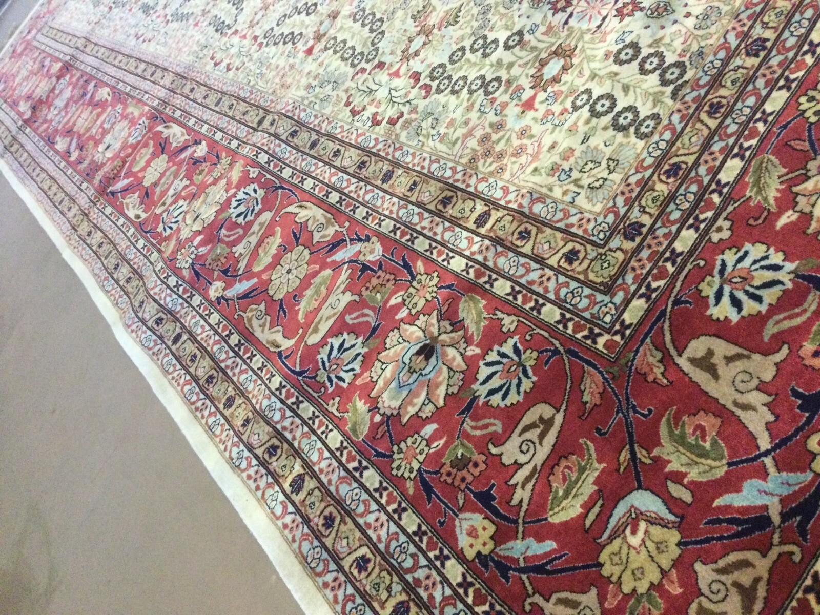 11’.9” X 17’.5” Beige Red Traditional Oversized Hand Knotted Oriental Rug Large