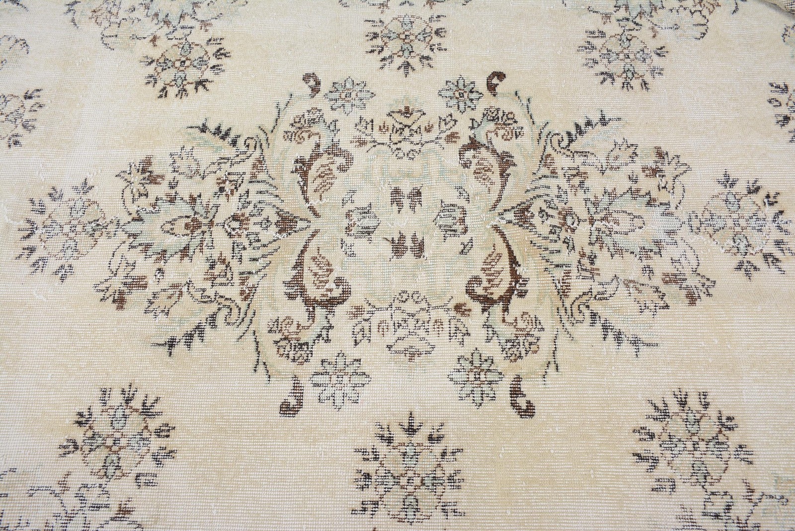 7,6×11,8 ft Vintage Rug, Turkish Oversize Rug, White Brown Southwestern Wool Rug