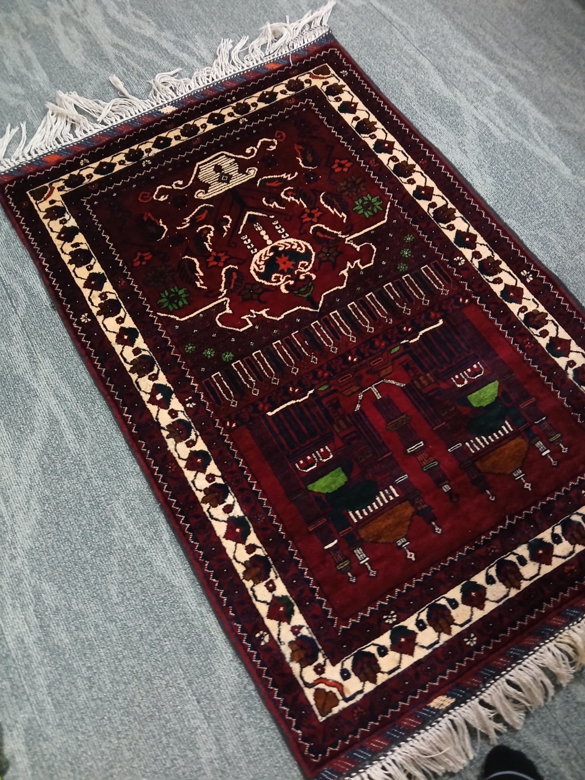 3×5 XL Handmade High-quality Soft Prayer Rug, Rare Red Muslim Prayer Area Rug.