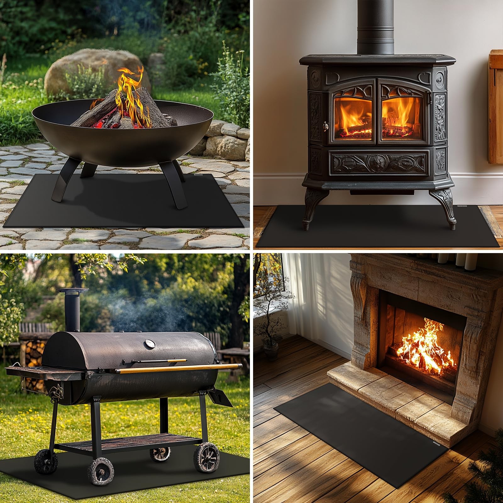 Hearth Rugs for Fireplaces Fire Resistant Mat, 2′ x 3’6″ (Rectangular), Black