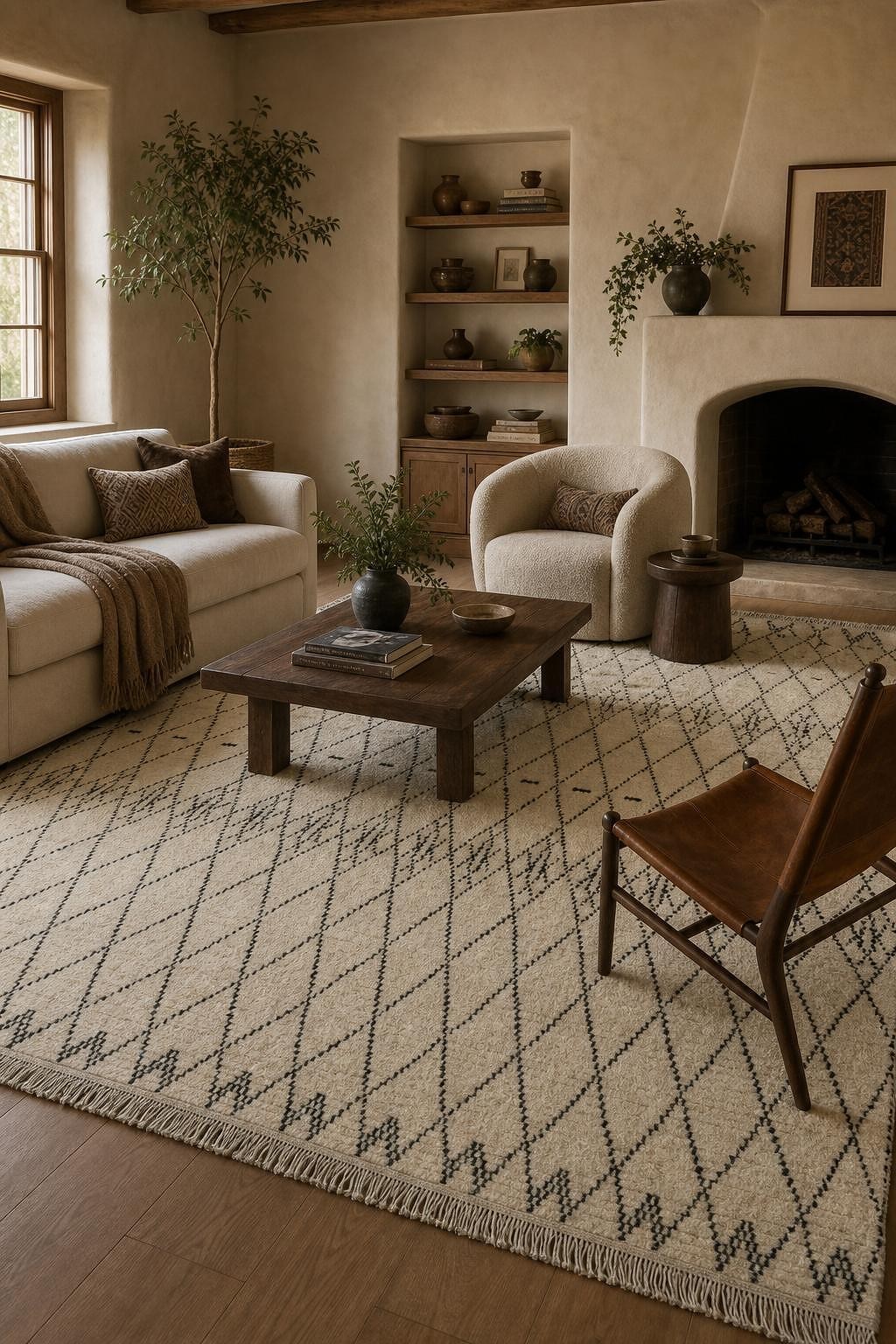 Trellis Pattern in Cream Color Modern Moroccan 8×10 Hand-Knotted Wool Area Rug