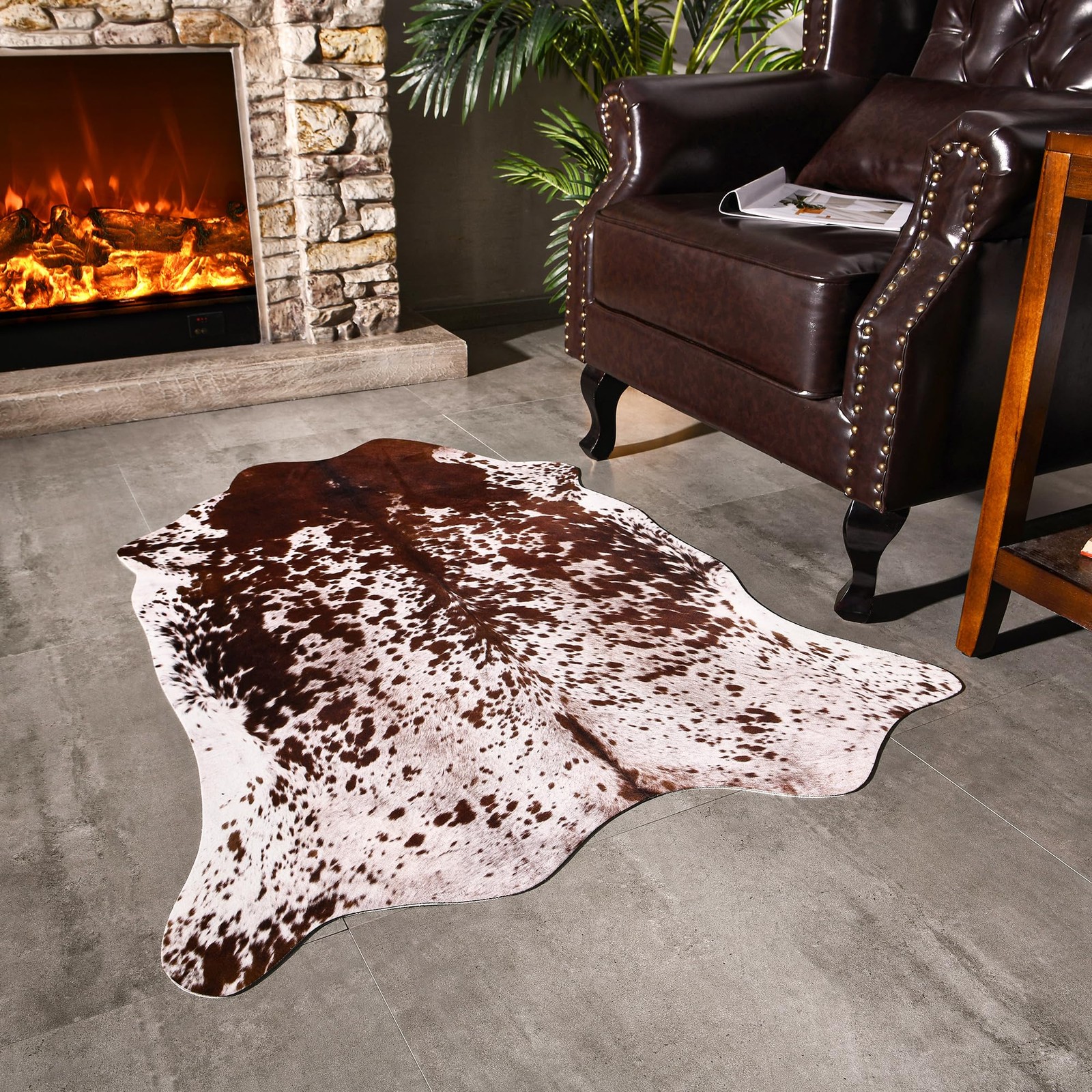3×4 FT Large Cow Print Faux Cowhide Thickened Elastic Rug Western Decor