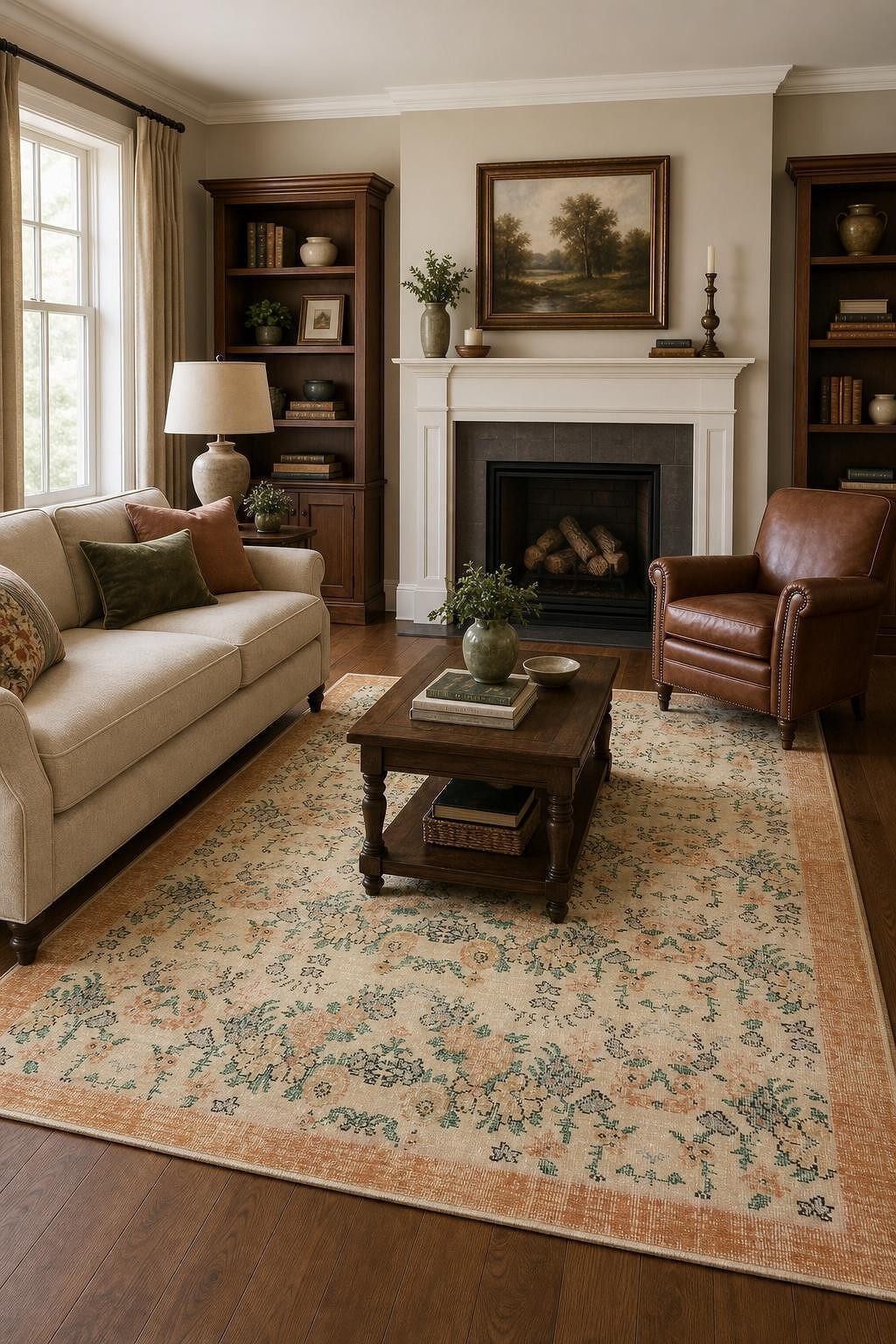 Distressed 6×9 Vintage Anatolian Hand-Knotted Wool Area Rug in Oranges & Ivory