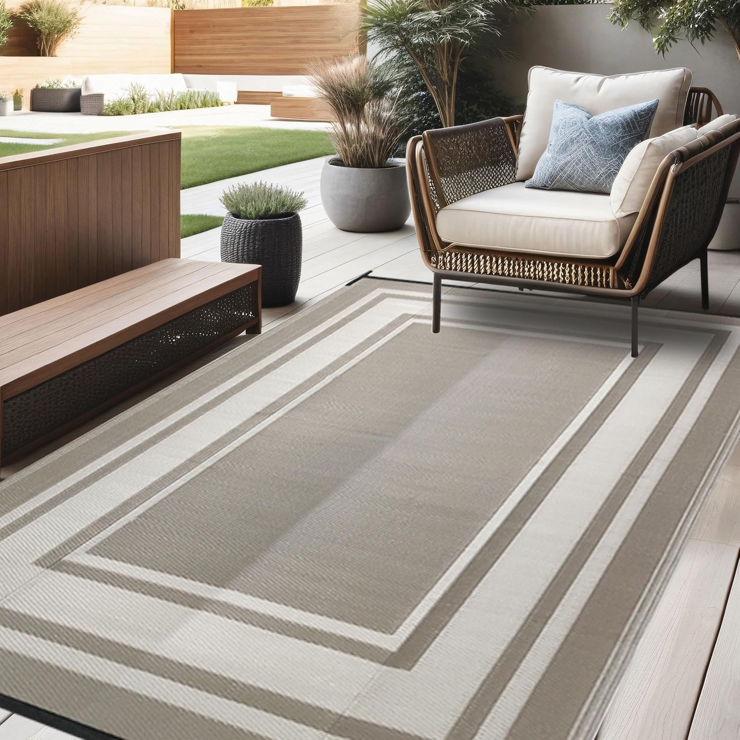 6×9 Feet Waterproof Outdoor Rug with Modern Geometric Design – Easy to Clean