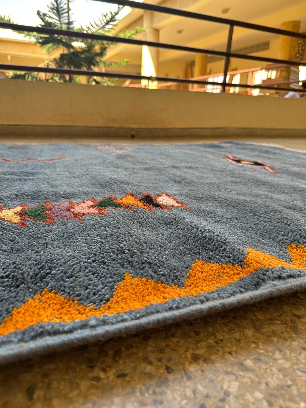 Handwoven Moroccan Berber Wool Rug Color Teal Blue and Yellow Design Carpet Rug
