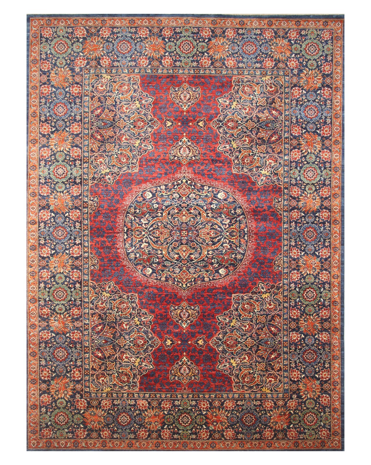 10 x 14 Red Navy Blue Turkish Hereke Super fine Hand Knotted Wool Medallion Rug