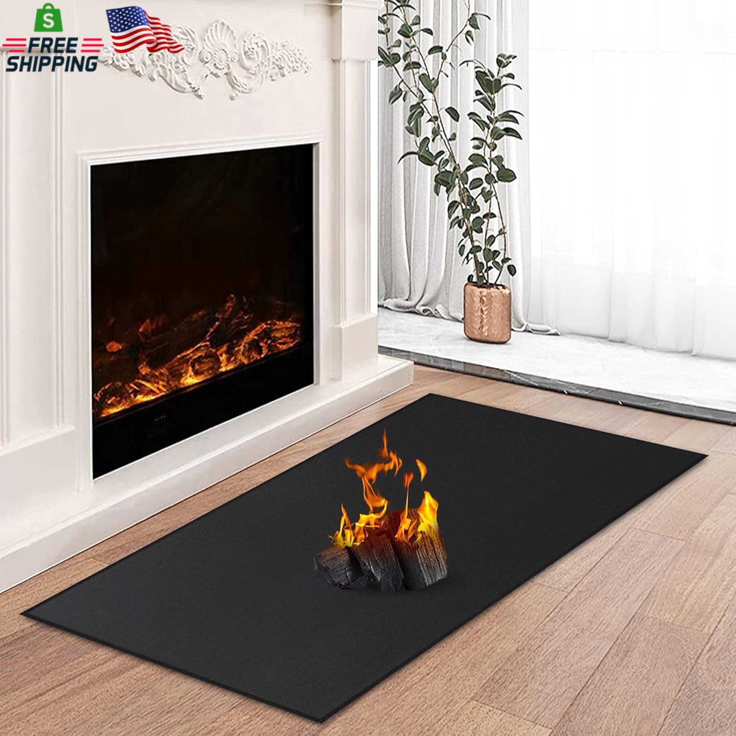 Hearth Rugs for Fireplaces Fire Resistant, 48 X 28 X 0.04 Inch Fireproof Firepla