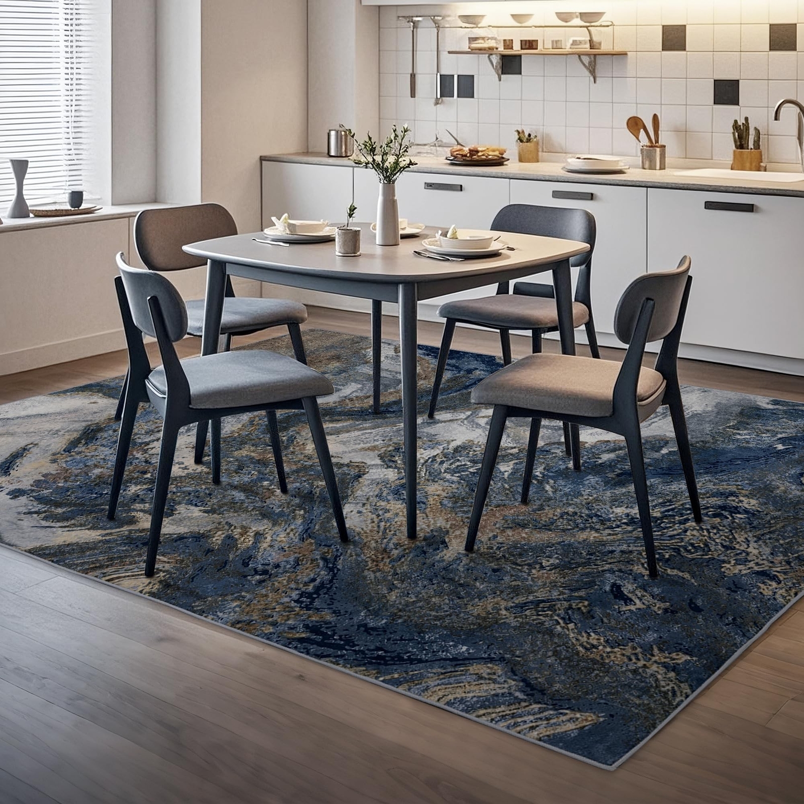 Modern Washable Rug for Living Room: Abstract 5×7 Area Rugs for Bedroom Low P…