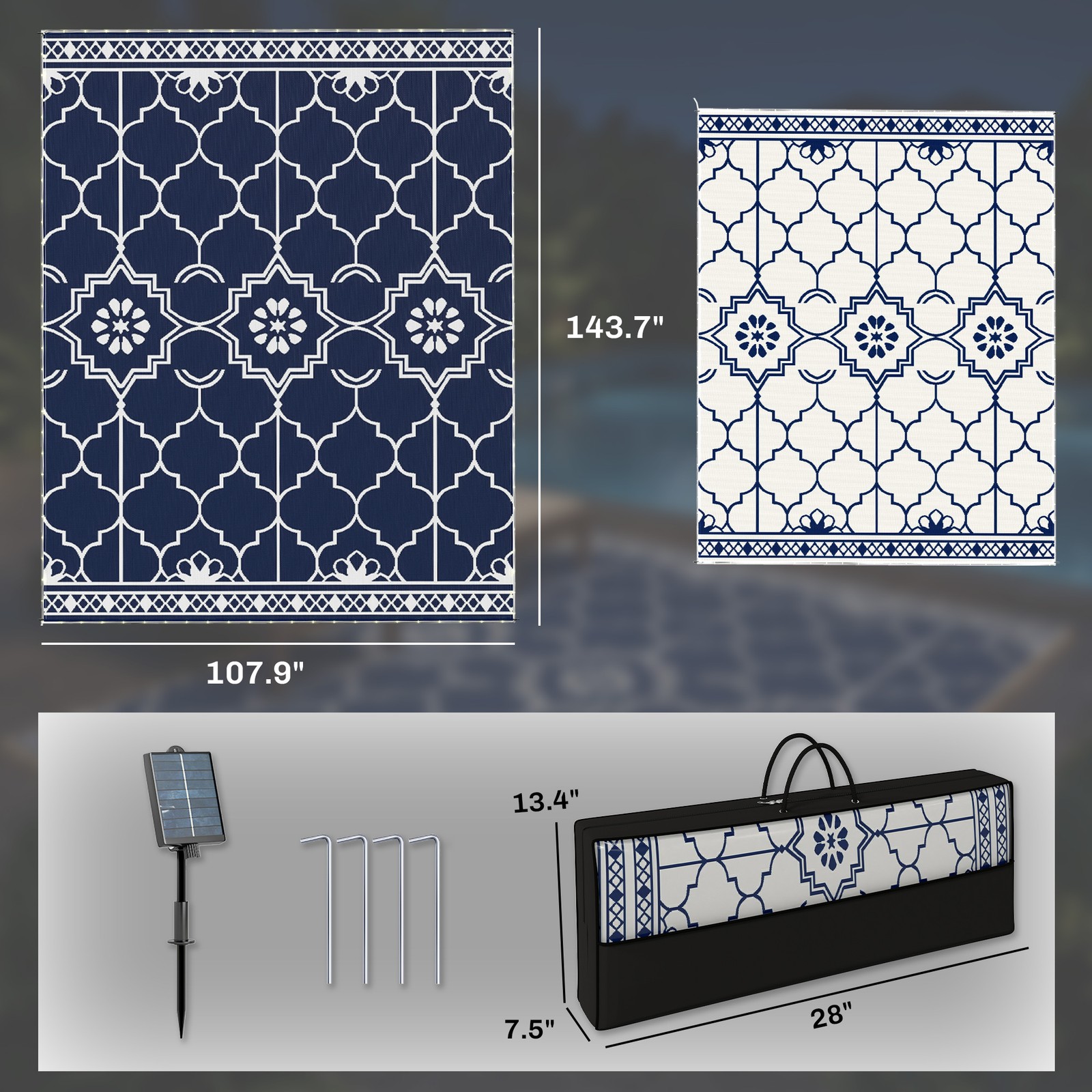 Outsunny Reversible Outdoor Rug Carpet with LED Lights, PP Straw Rug