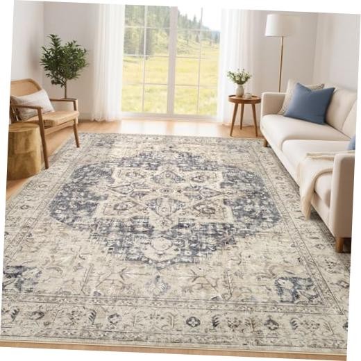 5×7 Washable Boho Rug for Living Room – Vintage Oriental Distressed