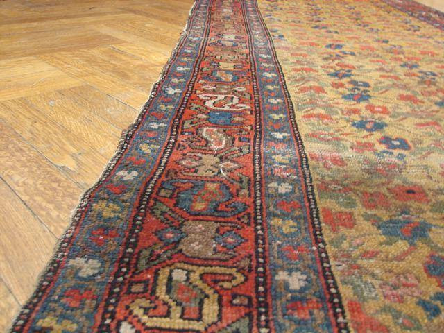 Gold 3.5 x 10 Original Over 100 y o Antique Authentic Hand Woven Kazak Rug