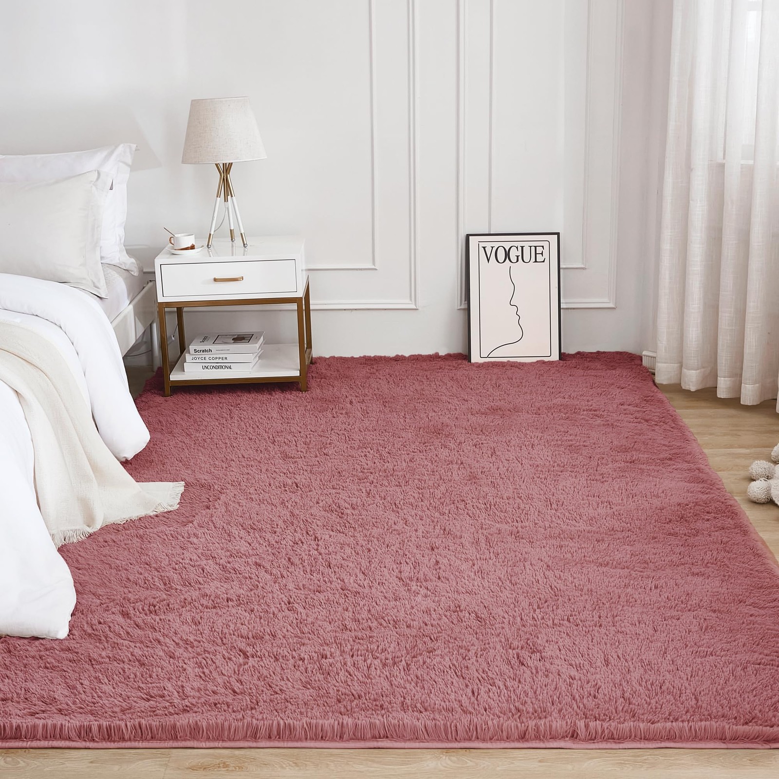New Litanika 5×8 Shag Area Rug for Living Room Bedroom, Pea Pink High Pile Ultra