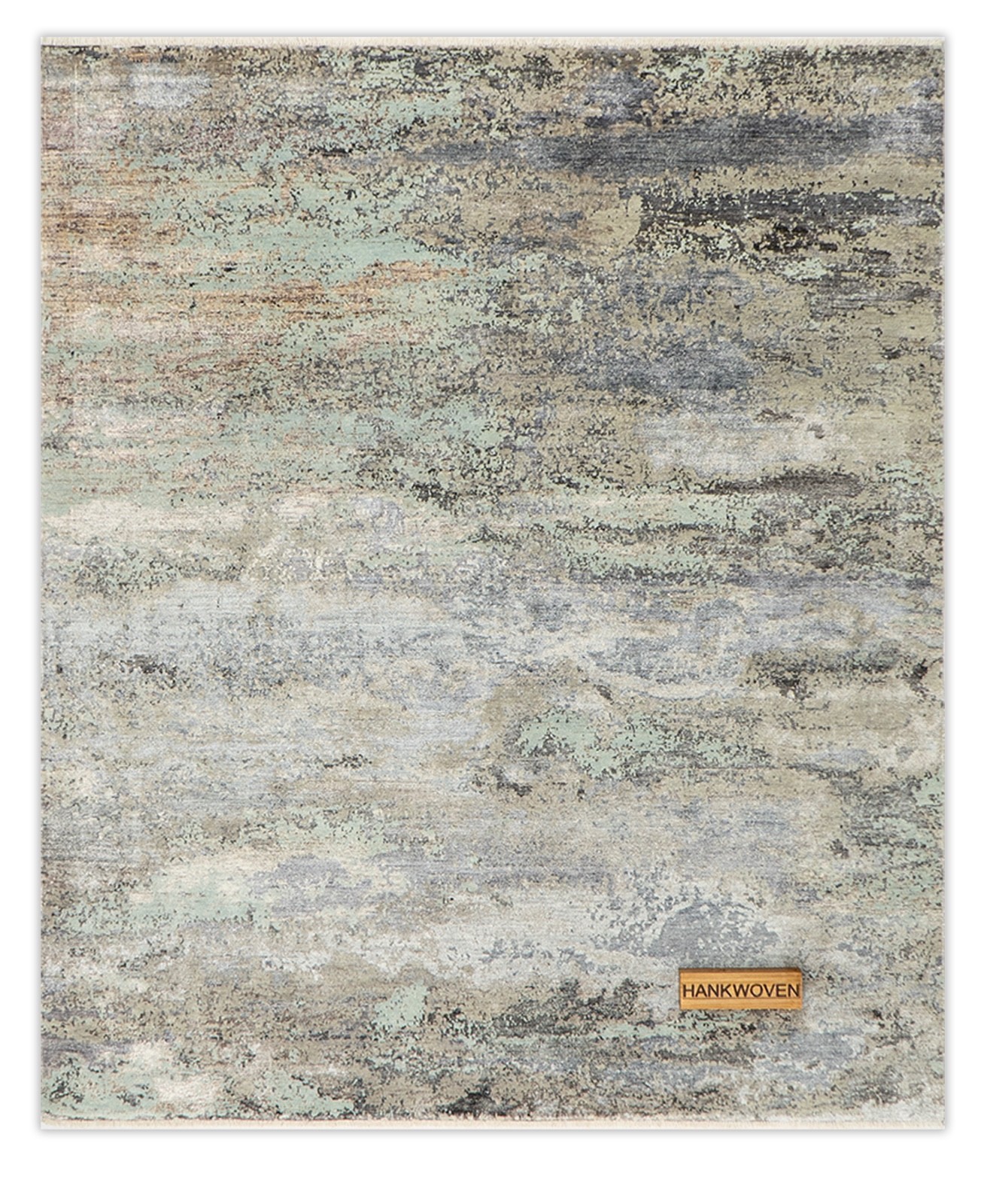 Abstract Silk Rug 8×10 Mint & Gray Handmade Contemporary Dining Room Area Rug