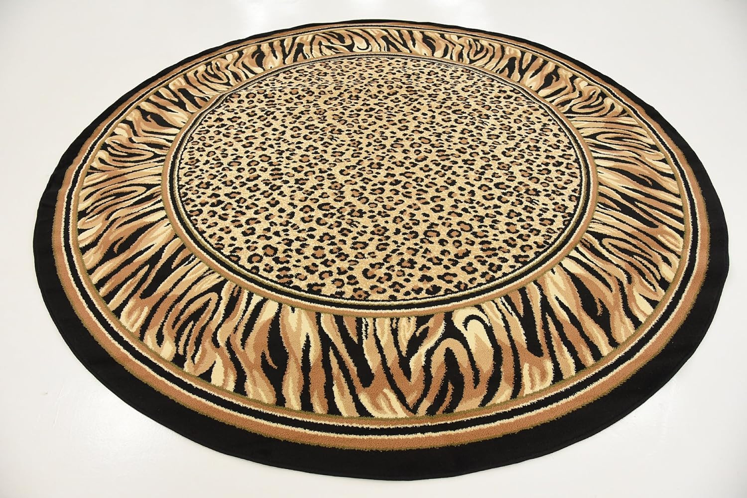 Cheetah Border Area Rug – Wildlife Collection, Round 8′ Ivory/Black