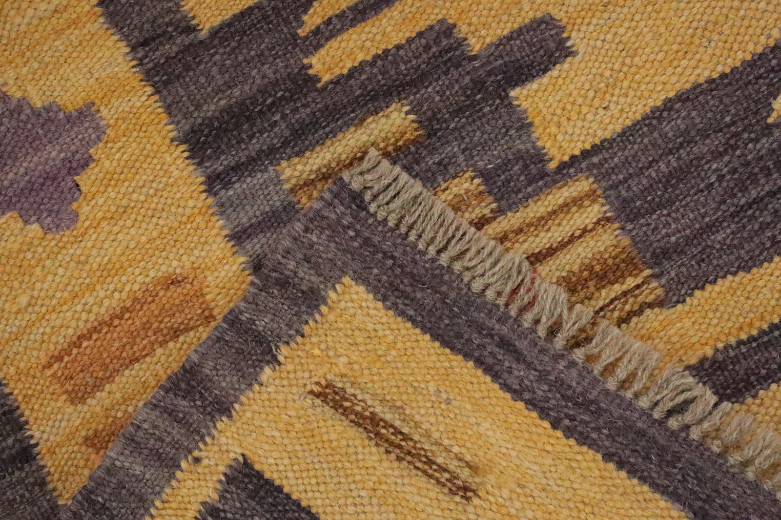 Gold/ Purple Kilim Accent Rug 3×5 Vegetable Dye Geometric Wool Tribal Carpet