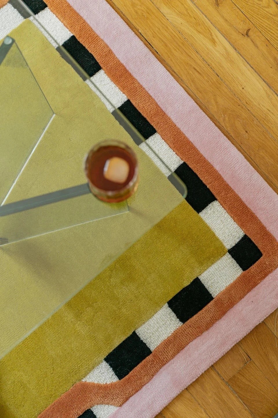 Hand Tufted Wool Rug – Modern Abstract Checkered Border Rug Yellow Pink Area rug