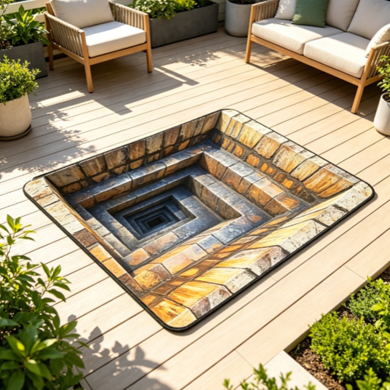 1PCS 3D Optical Illusion Brick Tunnel Doormat Non Slip Floor Rug